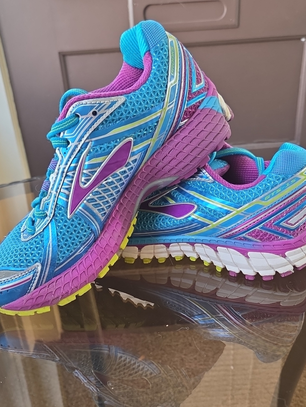 Brooks Women’s Teal and Purple Running Shoes with Lime Accents